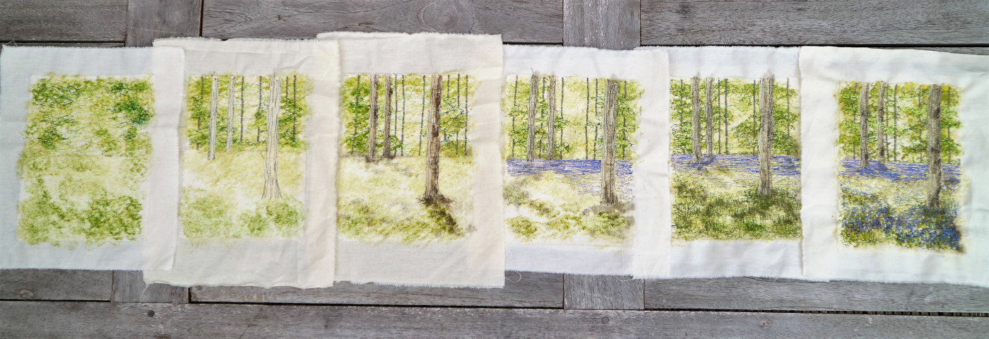bluebells workshop embroidery sample