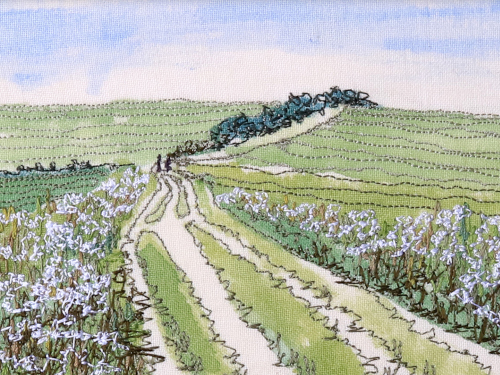 embroidered picture of path on South Downs